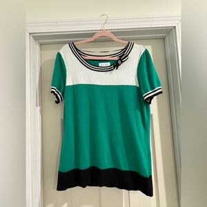 Elle Short Sleeve Top in Green, White, and Black